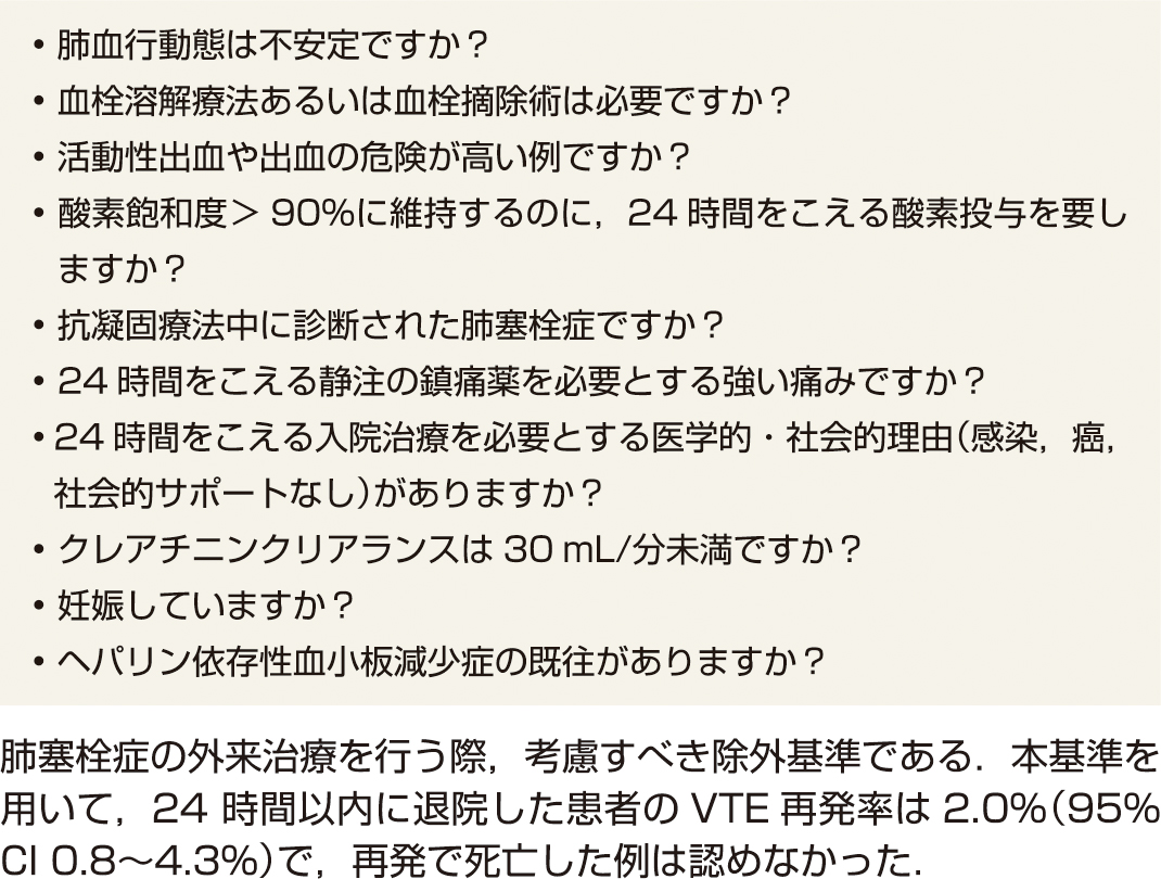 ⓔ表10-10-3　Hestia除外基準 (Zondag W, Mos IC, et al: J Thromb Haemost, 2011; 9: 1500–1507) 