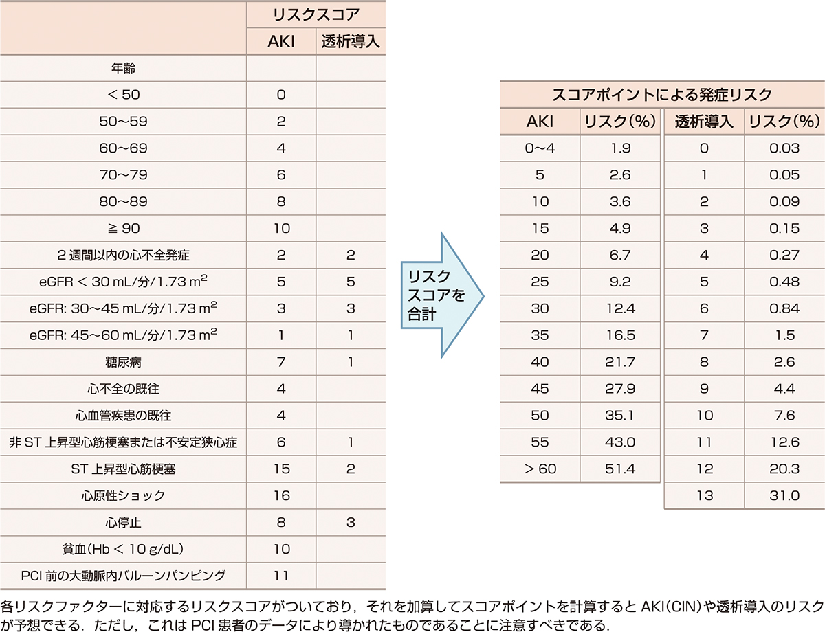 ⓔ表14-13-1　CINリスクスコア (Tsai TT, Patel UD, et al: J Am Heart Associat, 2014; 3: e001380–e001380より作成) 